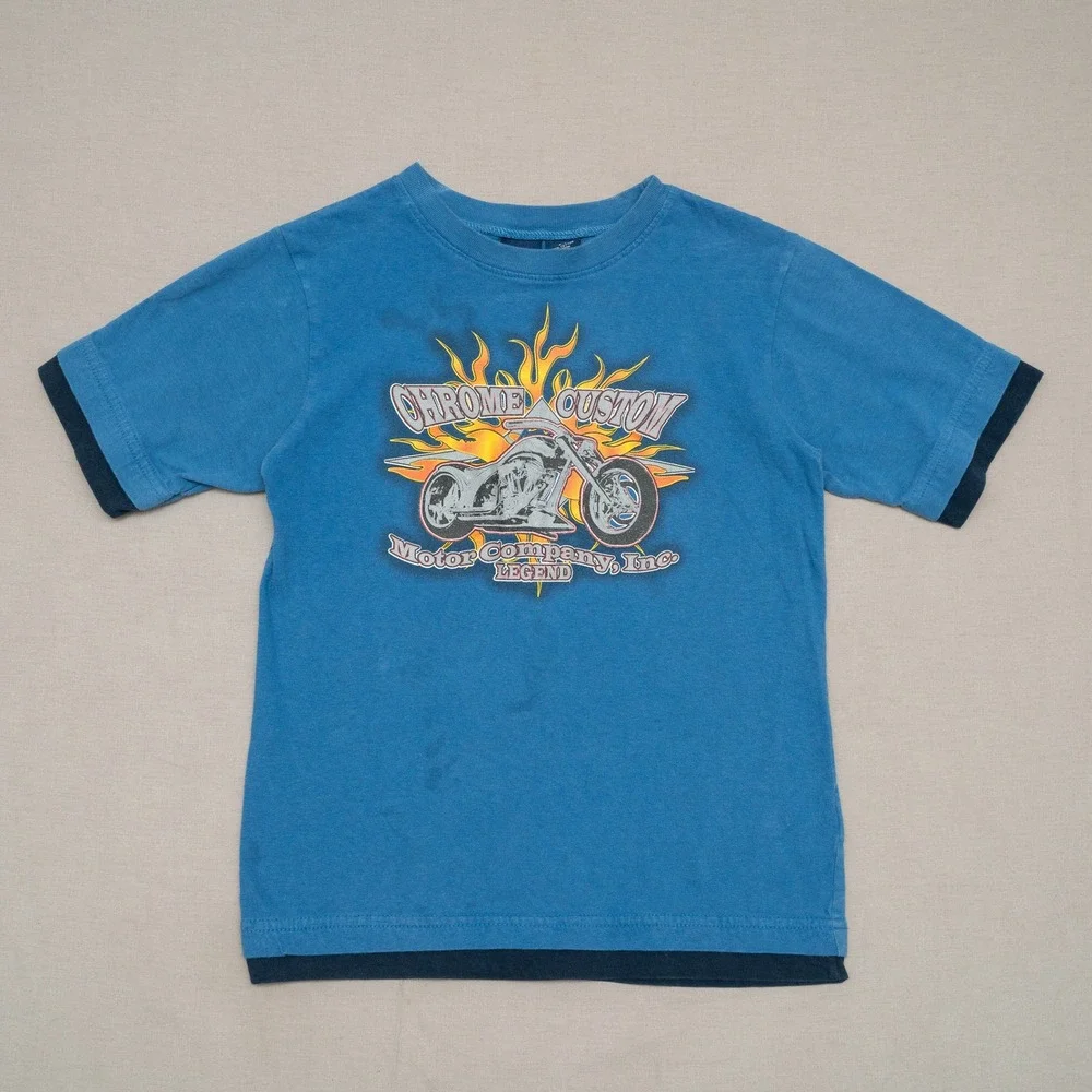 Vintage Y2k 2000s Boys Basic Editions Blue Chrome‎ Custom Choppers T Shirt 6/7